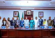 Mr Emanuel Lennox CEO, WAWU Africa; Mrs Fiona Ahimie,1st Vice President,Chartered Institute of Stockbrokers;Mrs Queensley Sofuratu Seghosime , 1st Vice President, Institute of Chartered Accountants of Nigeria (ICAN);Mr. Oluropo Dada,President, Chartered Institute of Stockbrokers, Prof. Pius Deji Olanrewaju FCIB, President, Chattered Institute of Bankers of Nigeria; Mallam Haruna Nma Yahaya,President, Institute of Chartered Accountants of Nigeria (ICAN); Vice President Kashim Shettima; Dr Makie Idowu, President, National Institute of Credit Administration; Sen Ibrahim Hassan Hadejia, Deputy Chief of Staff to the President; Mr. Kevin Ugwuoke, President, Chartered Risk Management Institute of Nigeria; Alh Lawal Kankia Ibrahim, President, Nigeria Institute of Innovation and Entrepreneurship; Dr. Nurudeen Abubakar Zauro, Technical Adviser to the President on Economic and Financial Inclusion and Dr Tope Fasua, Special Adviser to the President on Economic Matters during the signing of MOUs with 6 professional bodies to jointly train and strengthen Nigeria’s financial and enterprise workforce at the presidential villa, Abuja on Monday 02-02-2026
