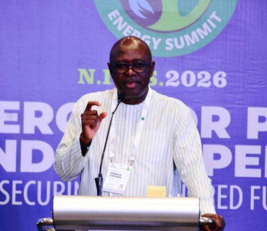 Honourable Minister of State Petroleum Resources (Oil) Sen. Heineken Lokpobiri Ph.d delivering his address at the 9th Nigeria International Energy Summit (NIES 2026) in Abuja.