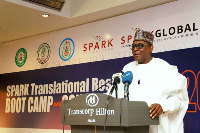 Minister of HSW, Professor Muhammad Ali Pate The Coordinating Minister of Health & Social Welfare, Professor Muhammad Ali Pate CON, delivering the keynote address during the opening ceremony of the SPARK Translational Research Boot Camp and Conference 2026, held in Abuja.