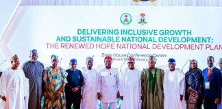 Minister of Budget and Economic Planning, Alh Abubakar Bagudu; Osun State Deputy Governor, Mr Kola Adewusi; Minister of Gas, Hon Ekperikpe Ekpo; Director General National Institute for Legislative and Democratic Studies, Prof Abubakar Sulaiman: Imo State Governor, Sen Hope Uzodinma;Senate President, Sen. Godswill Akpabio; Vice President Kashim Shettima; Ondo State Governor, Mr Lucky Aiyedatiwa;Minister Of State FCT, Hajiya Mariya Bunkure and Chairman Presidential Committee on Fiscal Policy and Tax Reforms, Mr Taiwo Oyedele during the closing ceremony of the 2nd Edition of National Economic Council Conference at the State House Conference Centre, Abuja on Tuesday, 10-02-2026