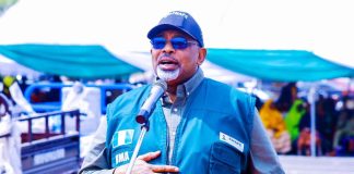 The Minister of Agriculture and Food Security, Sen Abubakar Kyari during the flag-off of the distribution of agricultural inputs in Lafia, Nasarawa State