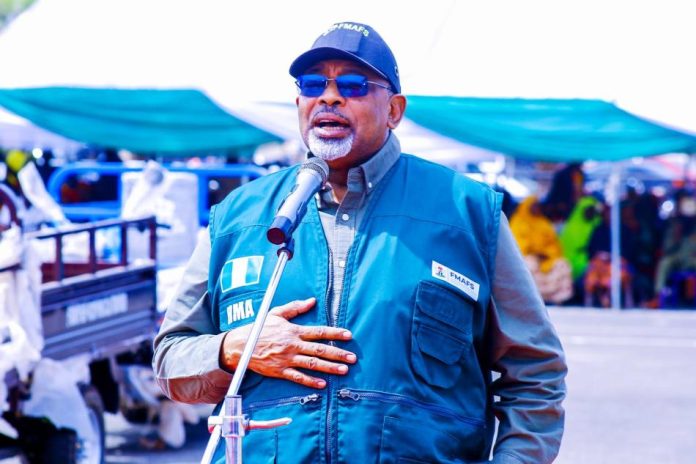 The Minister of Agriculture and Food Security, Sen Abubakar Kyari during the flag-off of the distribution of agricultural inputs in Lafia, Nasarawa State