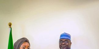 R-LHon. The Hon Minister of Women Affairs and Social Development, Hajiya Imaan Suleiman-Ibrahim fsi and the Chairman National Population Commission, Dr. Aminu Yusif during the courtesy visit in Abuja.