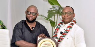 Right: Director-General, Bureau of Public Procurement (BPP), Dr. Adebowale A. Adedokun, FCIPS, FCILT, FSM presented with the Award of 2026 African Leadership and Good Governance by the Aljazirah Bureau Chief, Mr. Etuk Bassey William in Abuja