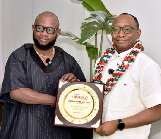 Right: Director-General, Bureau of Public Procurement (BPP), Dr. Adebowale A. Adedokun, FCIPS, FCILT, FSM presented with the Award of 2026 African Leadership and Good Governance by the Aljazirah Bureau Chief, Mr. Etuk Bassey William in Abuja