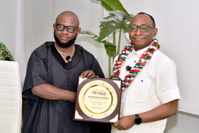 Right: Director-General, Bureau of Public Procurement (BPP), Dr. Adebowale A. Adedokun, FCIPS, FCILT, FSM presented with the Award of 2026 African Leadership and Good Governance by the Aljazirah Bureau Chief, Mr. Etuk Bassey William in Abuja