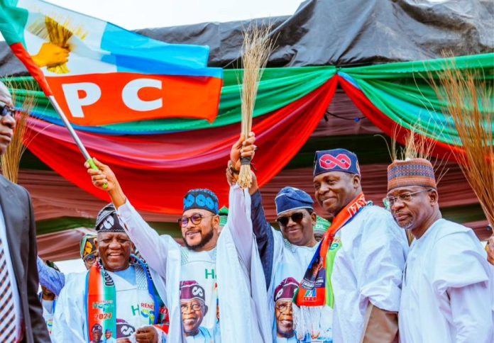 (L-R)Senator Abdulaziz Yari, Zamfara State Governor, His Excellency Dauda Lawal,Minister of State Defence, Hon Bello Matawalle, APC National Chairman, Professor Nentawe Yilwatda, APC Deputy National Chairman (North) Hon Ali Bukar Dalori during the official reception for Governor Dauda Lawal in to the All Progressives Congress in Gusau, Zamfara State on Tuesday, 24th March, 2026