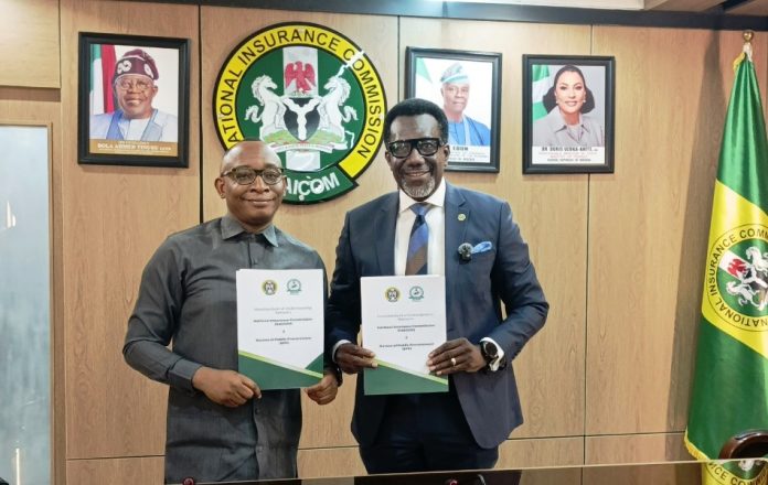 Left: Director-General, Bureau of Public Procurement (BPP), Dr. Adebowale A. Adedokun, FCIPS, FCILT, FSM and National Commissioner/CEO, National Insurance Commission (NAICOM), Mr. Olusegun Ayo Omosehin display the copies of the signed MoU in Abuja