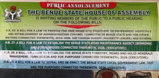 Benue Assembly Moves to Transform Healthcare, Infrastructure, and Governance with Four Landmark Bills