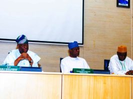 From left, the Honourable Minister of Finance and Coordinating Minister of the Economy, Wale Edun, the Permanent Secretary Finance, Mr Raymond O. Omachi and the Director Home Finance, FMF Mr Ali Mohammed today at the March 2026 FAAC meeting in Abuja.