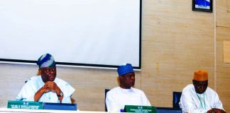 From left, the Honourable Minister of Finance and Coordinating Minister of the Economy, Wale Edun, the Permanent Secretary Finance, Mr Raymond O. Omachi and the Director Home Finance, FMF Mr Ali Mohammed today at the March 2026 FAAC meeting in Abuja.