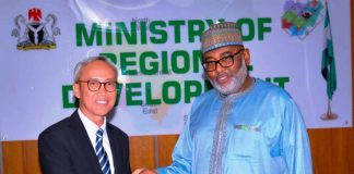 From L-R.. The Indonesian Ambassador to Nigeria, Amb. Bambang Suharto in a courtesy visit to the Hon.Min Of State, Ministry Of Regional Development, H.E. Uba Maigari Ahmadu at his office in Abuja.