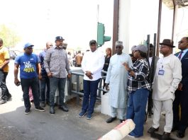 3rd from Right: Hon. Minister of Aviation and Aerospace Development, Festus Keyamo, SAN at the Nnamdi Azikiwe International Airport, Abuja, Tollgate for the Inspection of Hybrid payment