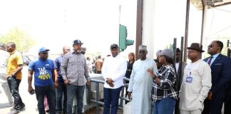 3rd from Right: Hon. Minister of Aviation and Aerospace Development, Festus Keyamo, SAN at the Nnamdi Azikiwe International Airport, Abuja, Tollgate for the Inspection of Hybrid payment