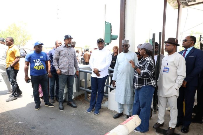 3rd from Right: Hon. Minister of Aviation and Aerospace Development, Festus Keyamo, SAN at the Nnamdi Azikiwe International Airport, Abuja, Tollgate for the Inspection of Hybrid payment
