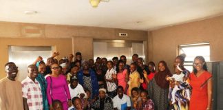 The Executive Secretary FGSHLB, Hajiya Salamatu Ladi Ahmed, flanked by the inductees.