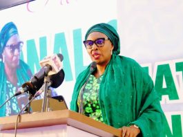 PSH, Daju Kachollom S. mni, reading the Key note address of Honourable Minister of State for Health and Social Welfare Dr Iziaq Adekunle Salako at the National Summit on Diagonistics