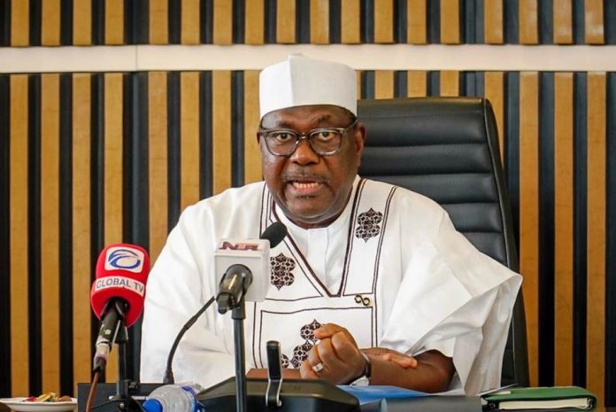 Secretary to the Government of the Federation, Sen. George Akume CON making his inauguration speech during the Inauguration ceremony of the Board of the National Pension Commission in Abuja.
