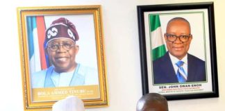 The Hon. Min. of State (Industry) FMITI, Sen. John Owan Enoh (right) in a handshake with the President &member, FEPSAN , Mr Sadiq Kassim (left) shortly after a meeting with the members of Fertilizer Producers & Suppliers Association of Nigeria (FEPSAN) on Wednesday 11326.