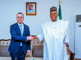 Vice President Kashim Shettima and Vice President of Switzerland, Mr. Ignazio Cassis during a meeting at the presidential wing of the Namdi Azikiwe International, Abuja on Tuesday, 24th of March, 2026