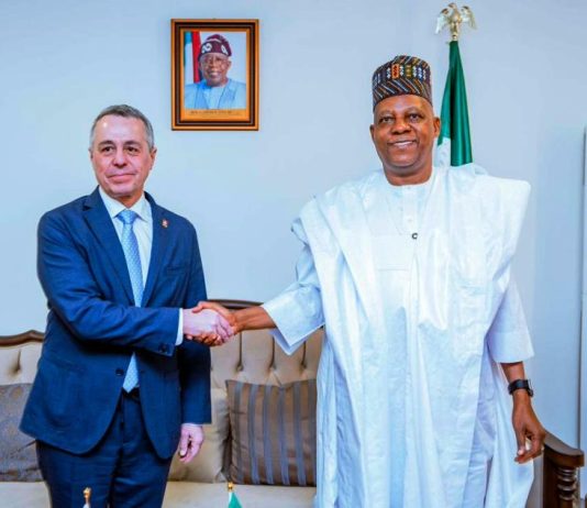 Vice President Kashim Shettima and Vice President of Switzerland, Mr. Ignazio Cassis during a meeting at the presidential wing of the Namdi Azikiwe International, Abuja on Tuesday, 24th of March, 2026