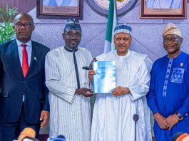 (L–R) The Permanent Secretary, Federal Ministry of Information and National Orientation, Mr. Ogbodo Chinasa Nnam; Chief Executive Officer, PRNigeria, Yushau A. Shuaib; the Honourable Minister of Information and National Orientation, Mohammed Idris, fnipr; and Chairman, Centre for Crisis Communication, Major General Chris Olukolade (Rtd), mni, fnipr, during a courtesy visit by the Centre for Crisis Communication on February 26, 2026, in Abuja. Photo: Khalid Ahmed.