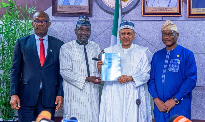 courtesy visit by the Centre for Crisis Communication (L–R) The Permanent Secretary, Federal Ministry of Information and National Orientation, Mr. Ogbodo Chinasa Nnam; Chief Executive Officer, PRNigeria, Yushau A. Shuaib; the Honourable Minister of Information and National Orientation, Mohammed Idris, fnipr; and Chairman, Centre for Crisis Communication, Major General Chris Olukolade (Rtd), mni, fnipr, during a courtesy visit by the Centre for Crisis Communication on February 26, 2026, in Abuja. Photo: Khalid Ahmed.