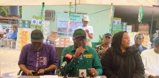 The Representative of the Minister of Agriculture and Food Security and Permanent Secretary, Dr Marcus Olaniyi Ogunbiyi (C)during the flag-off ceremony.