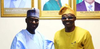 The outgoing Perm. Sec. of the Federal Ministry of Industry, Trade & Investment (FMITI), Amb. Nura Abba Rimi (left) and the incoming Perm. Sec. , Dr. Chris Osa Isokpunwu (right), in hand shake during the handing over Ceremony held on Friday 13/3/26.