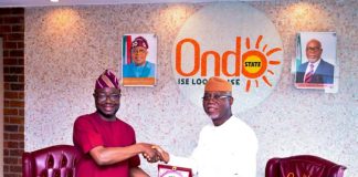 L -R, Hon.Minister of Humanitarian Affairs and Poverty Reduction Dr. Bernard M.Doro and Executive Governor of Ondo State, His Excellency Hon. (Dr.) Lucky Orimisan Aiyedatiwa during the Hon. Minister's Visit to Ondo State for Stakeholders Engagement & Interaction with Beneficiaries of the Household, Prosperity and Empowerment Cash Transfer Program