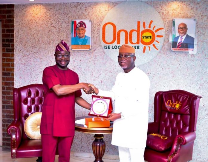 L -R, Hon.Minister of Humanitarian Affairs and Poverty Reduction Dr. Bernard M.Doro and Executive Governor of Ondo State, His Excellency Hon. (Dr.) Lucky Orimisan Aiyedatiwa during the Hon. Minister's Visit to Ondo State for Stakeholders Engagement & Interaction with Beneficiaries of the Household, Prosperity and Empowerment Cash Transfer Program