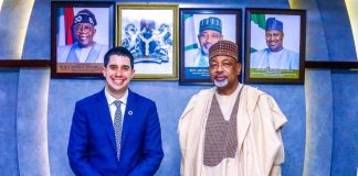 L-R, the United Nations Assistant Secretary General Youth Affairs, Dr Fellipe Paullier and Minister of Agriculture and Food Security, Sen Abubakar Kyari during the couresty visit.