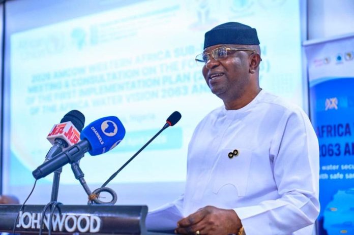 The Honourable Minister of Water Resources and Sanitation, Engr.Prof. Joseph Terlumun Utsev, FNSE, delivering his Opening address at the 2026 AMCOW Statutory Meeting For Western Africa and Consultations on the First Implementation Plan 2026-2033 of the African Water Vision 2063 and policy, held today in Abuja