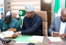 FG Unveils VPASS Biometric System To Transform Airport Security, Boost Revenue L-R: Permanent Secretary, Federal Ministry of Aviation and Aerospace Development; Mahmud Adam Kambari, FCNA, FICA, Hon. Minister of Aviation and Aerospace Development; Festus Keyamo SAN and Managing Director/ Chief Executive Officer, Verxid Technologies, Adedayo Bankole at the Signing of Concession Agreement for the Implementation of the Contactless Bio-Metric Verification System (V-PASS) at the Hon. Minister Conference Room, Abuja.