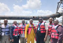 FG Validates JV Outcomes With Lagos Channel Management Limited The Director, Maritime Services, Federal Ministry of Marine and Blue Economy, FMMBE, Mr. Oyinloye Adeola Meshack & Staff on board the dredger, SD Gumel for first- hand assessment of the Joint Venture operated by Lagos Channel Management Limited.