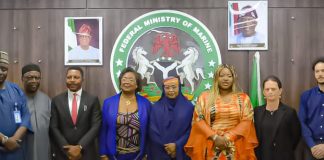 L-R: Technical Aide to the Honourable Minister, FMMBE, Dr. Charles Okaga, Director, Planning Research & Statistics, FMMBE, Kalthum Ibrahim, Director, Marine Conservation and Innovation Technology, FMMBE, Hussaini Shettima, Director Fisheries & Aquaculture, FMMBE, Omoragbon Wellington, Cross River State Commissioner of Finance, Michael Oder, Worldbank Consultant, Felicia Mogo, Permanent Secretary, FMMBE, Fatima Sugra Tabi'a Mahmood, Worldbank Consultant, Chiamaka Mogo, Worldbank Consultant, Yolanda Molares, Worldbank Consultant, Anxo López ICSEM, SSA to the President on Marine and Blue Economy, Prof. Busayo Fakinlede and the Dean Faculty of Oceanography, University of Calabar, Prof. Francis M. Nwosu.