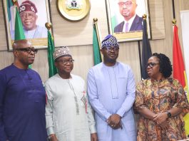 2nd R: Hon. Minister of Interior, Dr. Olubunmi Tunji-Ojo; 1st R: Permanent Secretary, Ministry of Interior, Dr. Magdalene Ajani; 2nd L: Hon. Chairman, RMAFC, Dr. Mohammed Bello Shehu, OFR; L Hon. Enefe Ekene during the visit.