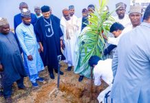 The Representative of the Vice President and Minister of Agriculture and Food Security, Sen Abubakar Kyari during the commissioning of Afcott Sesame and Grains Facility in Kano State