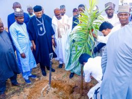 The Representative of the Vice President and Minister of Agriculture and Food Security, Sen Abubakar Kyari during the commissioning of Afcott Sesame and Grains Facility in Kano State