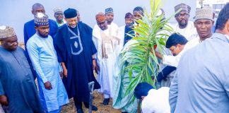 The Representative of the Vice President and Minister of Agriculture and Food Security, Sen Abubakar Kyari during the commissioning of Afcott Sesame and Grains Facility in Kano State