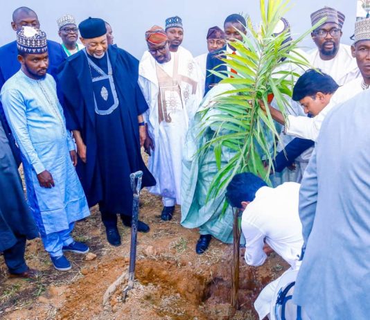 The Representative of the Vice President and Minister of Agriculture and Food Security, Sen Abubakar Kyari during the commissioning of Afcott Sesame and Grains Facility in Kano State