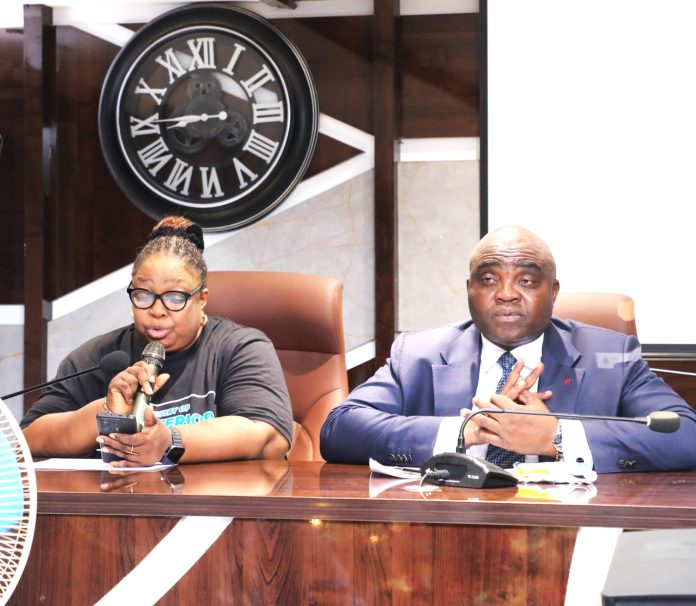 L-R: Representing Permanent Secretary, Dr. Magdalene Ajani, the Director of Human Resources Management, Mrs. Catherine Zozi and the Director-General of the Infrastructure Concession Regulatory Commission (ICRC), Dr. Johnson Ewalefoh,