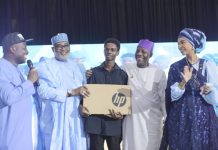 Honourable Minister of Education, Dr. Maruf Olatunji Alausa ; Honourable Minister of Art and culture, Barr. Hannatu Musa Musawa on left of UNIABUJA student and on his right Honorable Minster of state for Regional Development, Uba Magari Ahmad at the Plenary discussion, Renewed Hope Conversation. At the UniAbuja onThursday 23rd, April, 2026