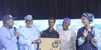 Honourable Minister of Education, Dr. Maruf Olatunji Alausa ; Honourable Minister of Art and culture, Barr. Hannatu Musa Musawa on left of UNIABUJA student and on his right Honorable Minster of state for Regional Development, Uba Magari Ahmad at the Plenary discussion, Renewed Hope Conversation. At the UniAbuja onThursday 23rd, April, 2026