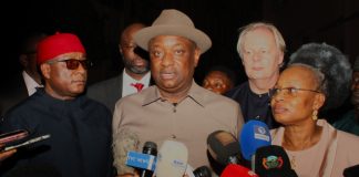 L-R: Vice President, Airline Operators of Nigeria; Dr. Allen Onyema (Chief Executive Officer, Air Peace), Hon. Minister of Aviation and Aerospace Development; Festus Keyamo SAN and the Representative of the Hon. Minister of State (Oil) of Ministry of Petroleum Resources; (The Permanent Secretary) Mrs. Patience Nayakunle at the Meeting with the Nigerian Upstream Petroleum Regulatory Commission (NUPRC) and Nigerian Midstream and Downstream Petroleum Regulatory Authority (NMDPRA) on the Astronomical rise in Jet A1 Fuel.