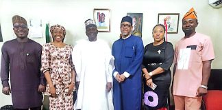 DG NTAC, Rt. Hon. Yusuf Buba Yakub (3rd from Left) with Director Programme, Amb. Bello Jaye (3rd from Right) flanked by Mr. Falusi Hakeem Oladapo, MC/ Ad (Program)NTAC and officials of the Nigerian Embassy in T&T.