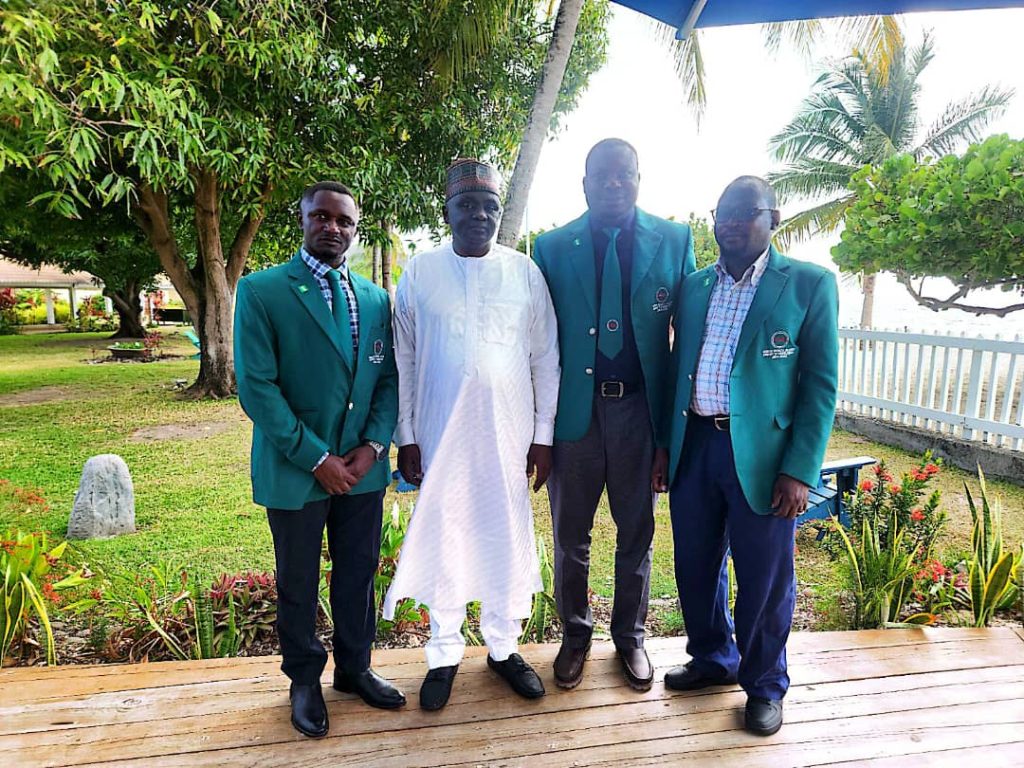 THE  DIRECTOR -GENERAL/CEO OF NTAC, RT. HON. YUSUF BUBA YAKUB, FLANKED BY DR. SANI ABDULLAHI (VOLUNTEER), DR. MAJI JOSEPH USMAN (VOLUNTEER), AND DR. MALAU KEFAS THOMAS, DURING A MEETING WITH NTAC VOLUNTEERS IN GRENADA.