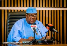 Secretary to the Government of the Federation, Sen. George Akume CON during the inauguration ceremony of the Board Members of Nigerian Upstream Petroleum Regulatory Commission (NUPRC) and National Agricultural Land Development Authority (NALDA) on Tuesday, 28th April, 2026 in Abuja.