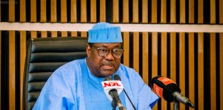 Secretary to the Government of the Federation, Sen. George Akume CON during the inauguration ceremony of the Board Members of Nigerian Upstream Petroleum Regulatory Commission (NUPRC) and National Agricultural Land Development Authority (NALDA) on Tuesday, 28th April, 2026 in Abuja.