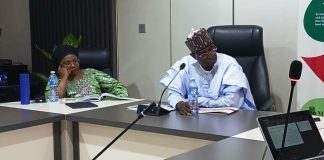 The Honorable Minister Federal Ministry of Livestock Development , Idi Mukhtar Maiha and the Permanent Secretary, Dr.Mrs Chinyere Ijeoma Akujobi during the Presentation of the Radio Frequency Identification R(FID) in Abuja.